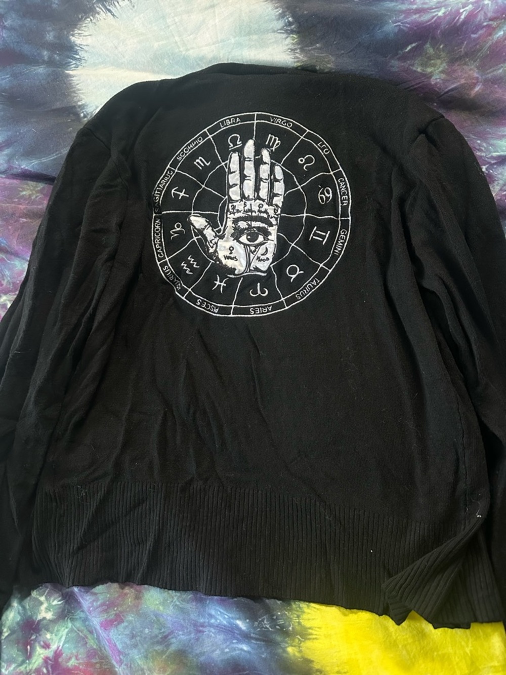 Black Zodiac astrology Palm cardigan